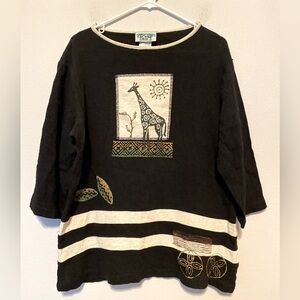 Vtg Coconut Bay Women’s L Petite Linen Blend 3/4 Sleeve Tunic Top Safari 🇺🇸